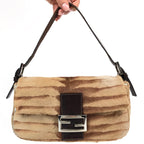 FENDI CALF HAIR BAGUETTE SHOULDER BAG