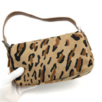 FENDI LEOPARD CALF HAIR BAGUETTE SHOULDER BAG