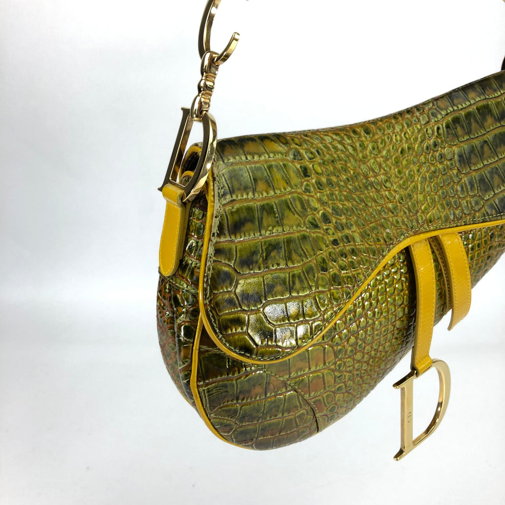 CHRISTIAN DIOR CROCODILE EMBOSSED LEATHER SADDLE BAG