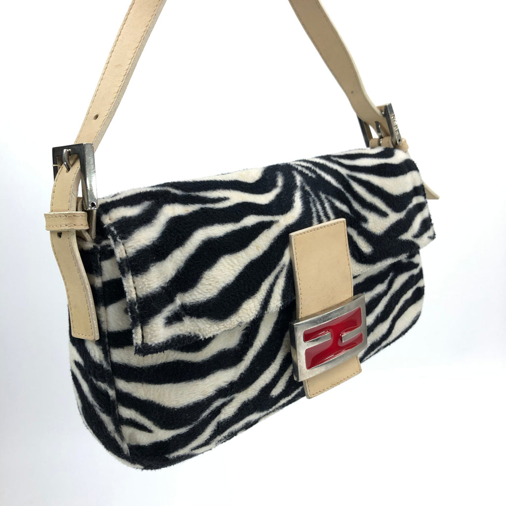FENDI FLUFFY ZEBRA BAGUETTE SHOULDER BAG