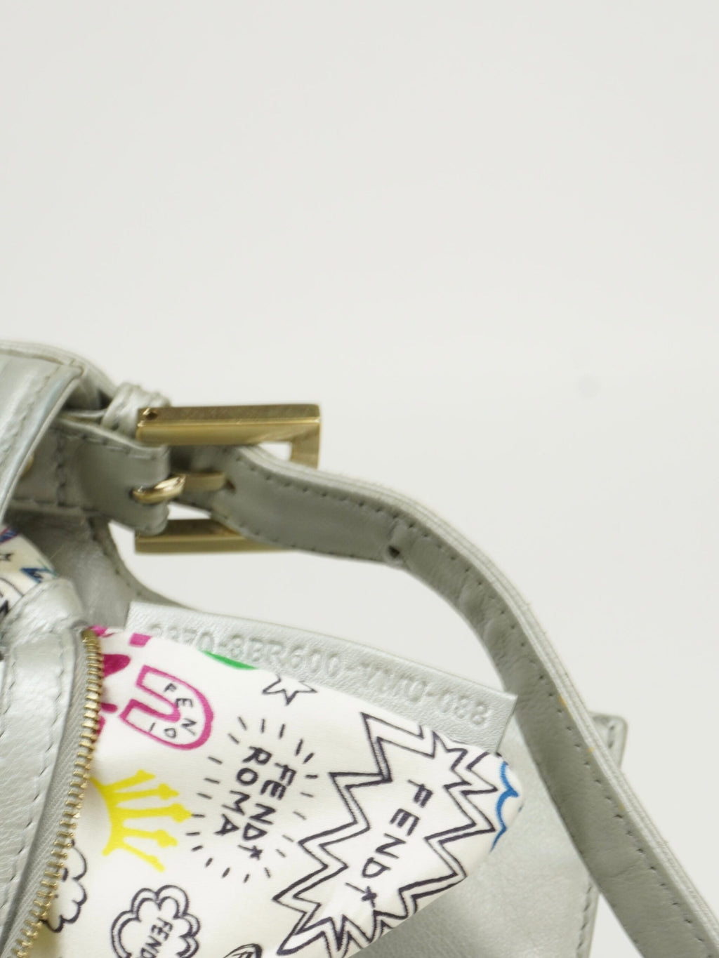 FENDI SILVER LEATHER LOGO BAGUETTE