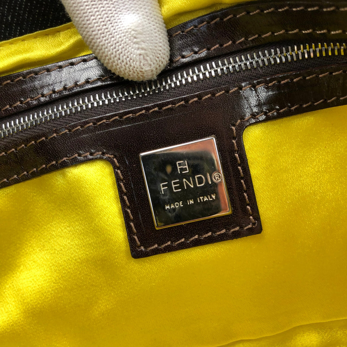FENDI DENIM FLORAL BEADED BAGUETTE BAG
