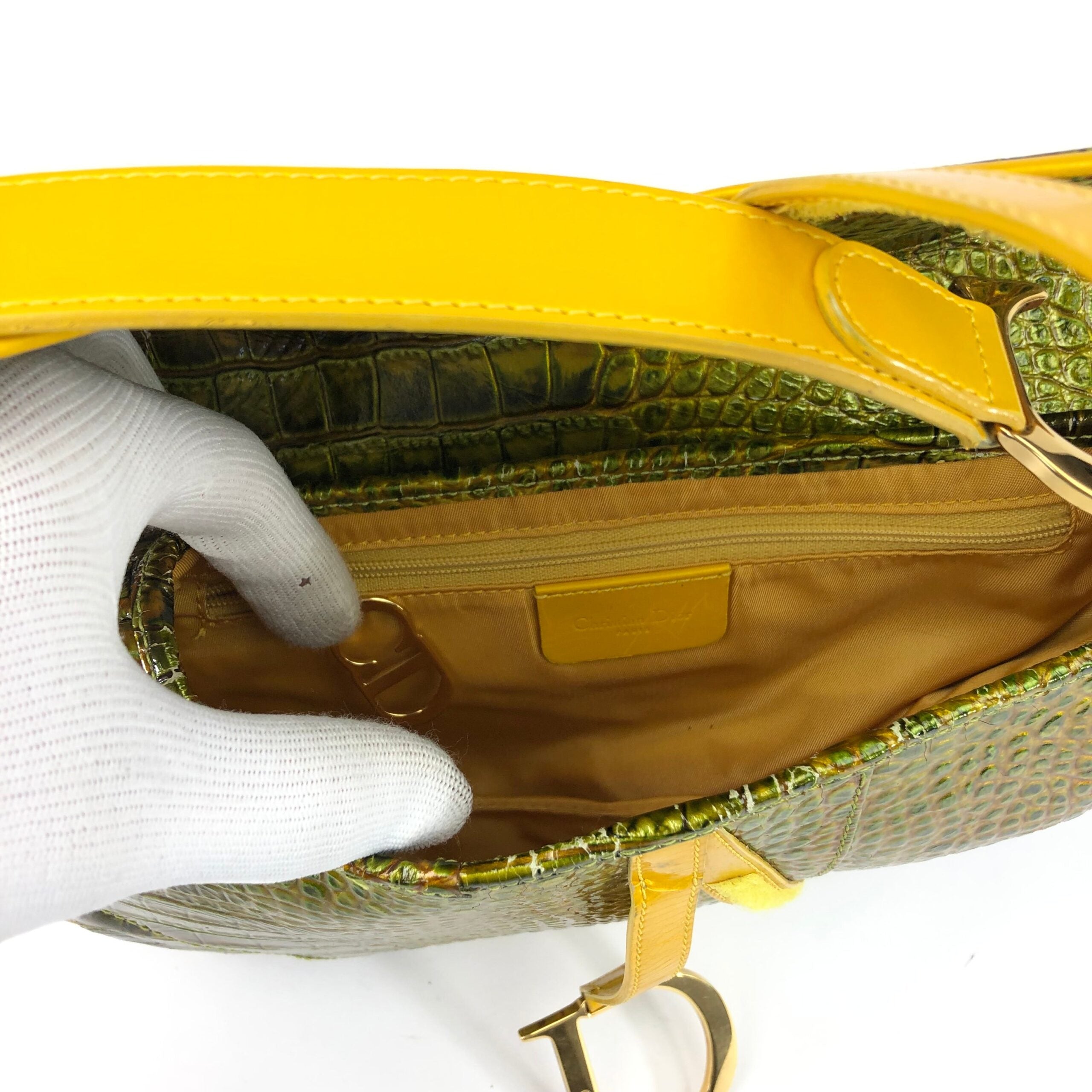CHRISTIAN DIOR CROCODILE EMBOSSED LEATHER SADDLE BAG
