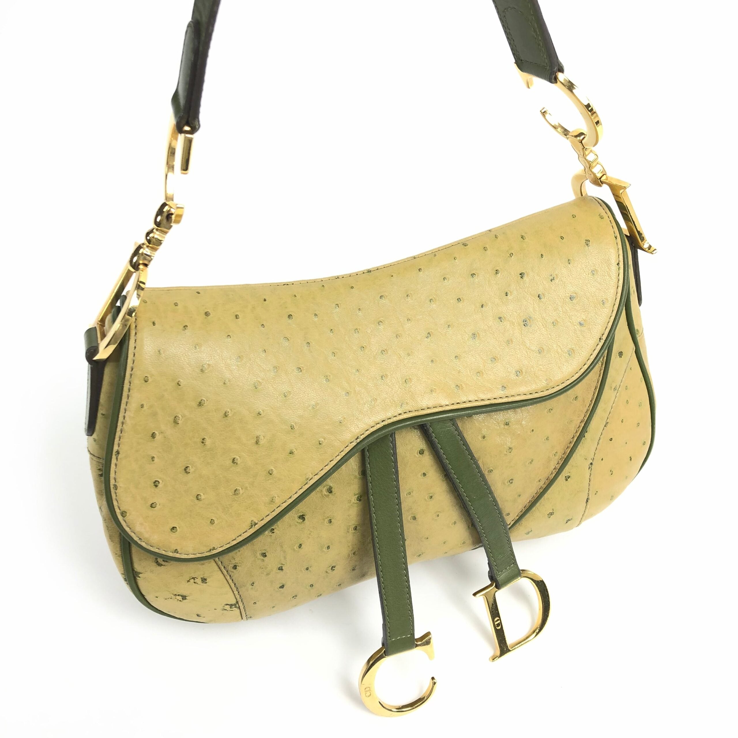 CHRISTIAN DIOR OSTRICH LEATHER DOUBLE SADDLE BAG