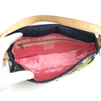FENDI BEADED DENIM BAGUETTE WITH SNAKESKIN DETAILING