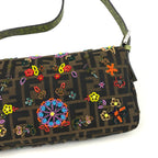 FENDI ZUCCA FLORAL BEADED BAGUETTE BAG WITH EXOTIC LIZARD DETAILING