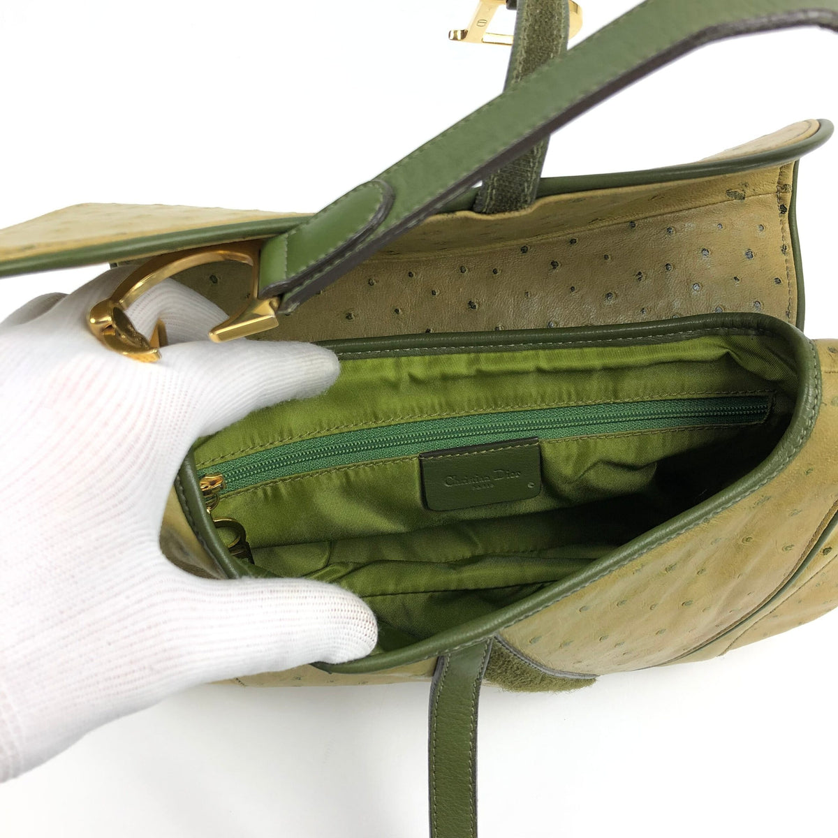 CHRISTIAN DIOR OSTRICH LEATHER DOUBLE SADDLE BAG