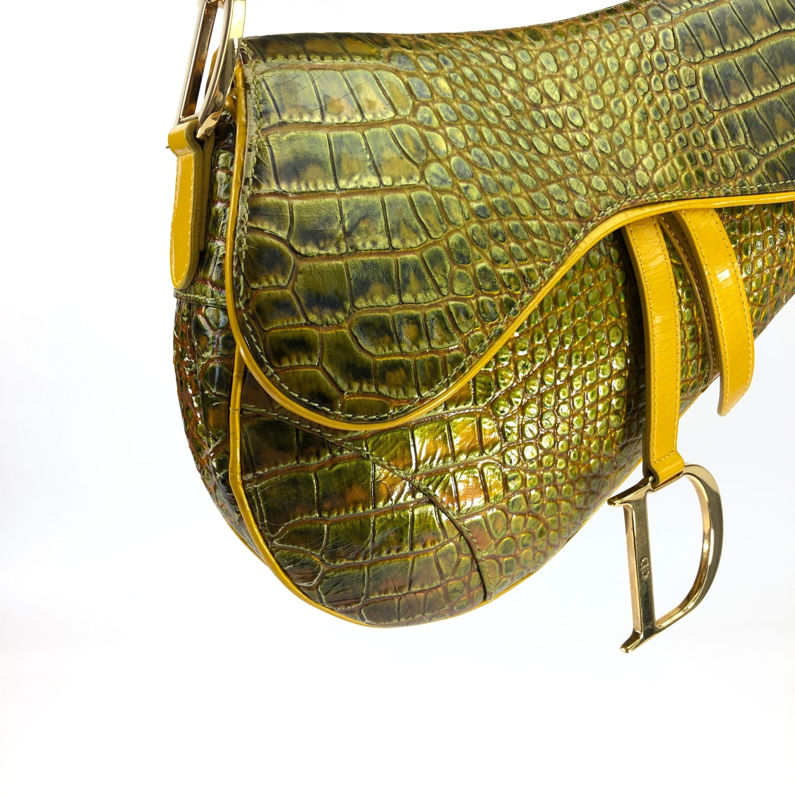 CHRISTIAN DIOR CROCODILE EMBOSSED LEATHER SADDLE BAG