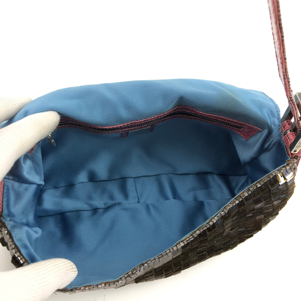 FENDI BEADED BAGUETTE BAG WITH EXOTIC LIZARD LEATHER DETAILING