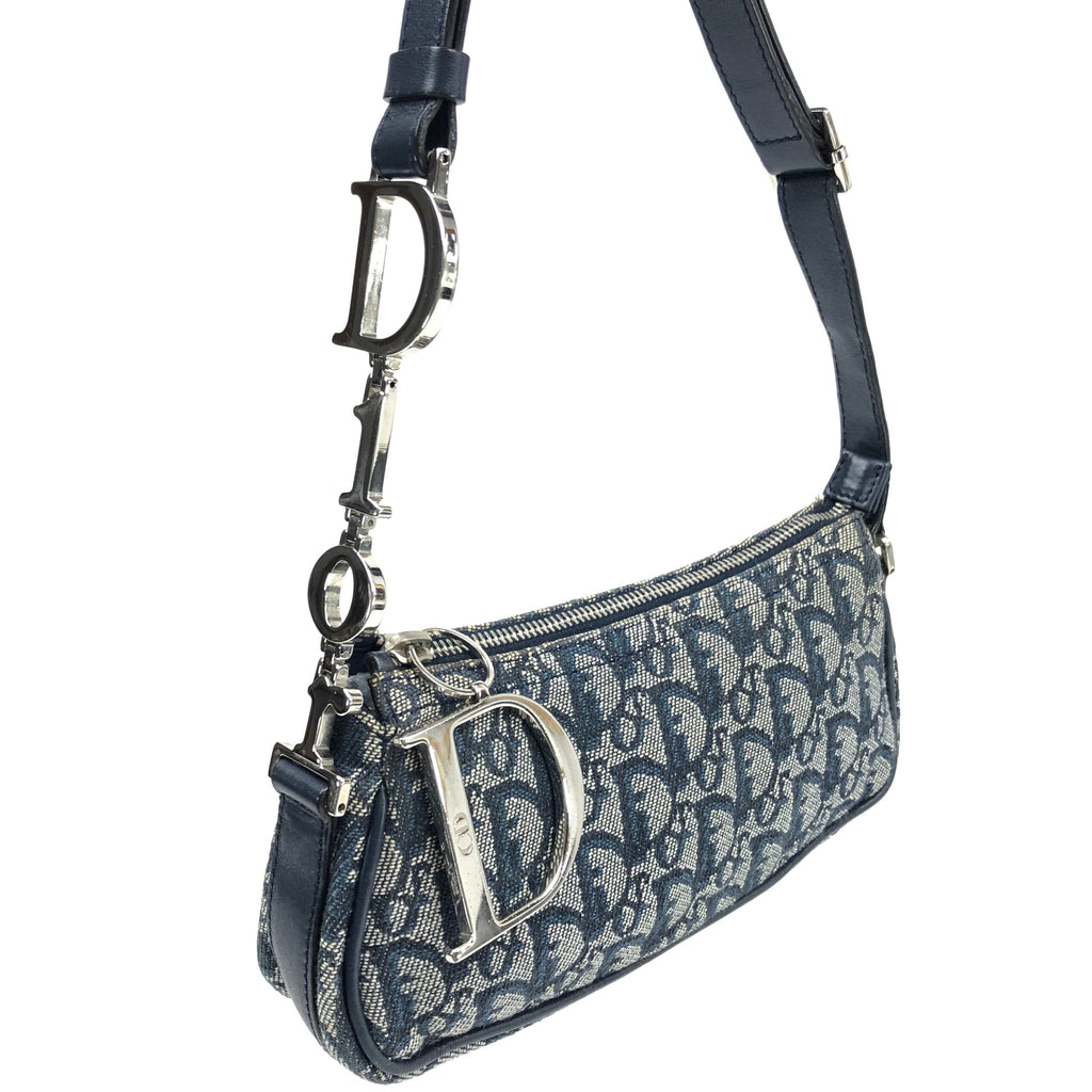 CHRISTIAN DIOR MONOGRAM SHOULDER BAG WITH SILVER DETAILING