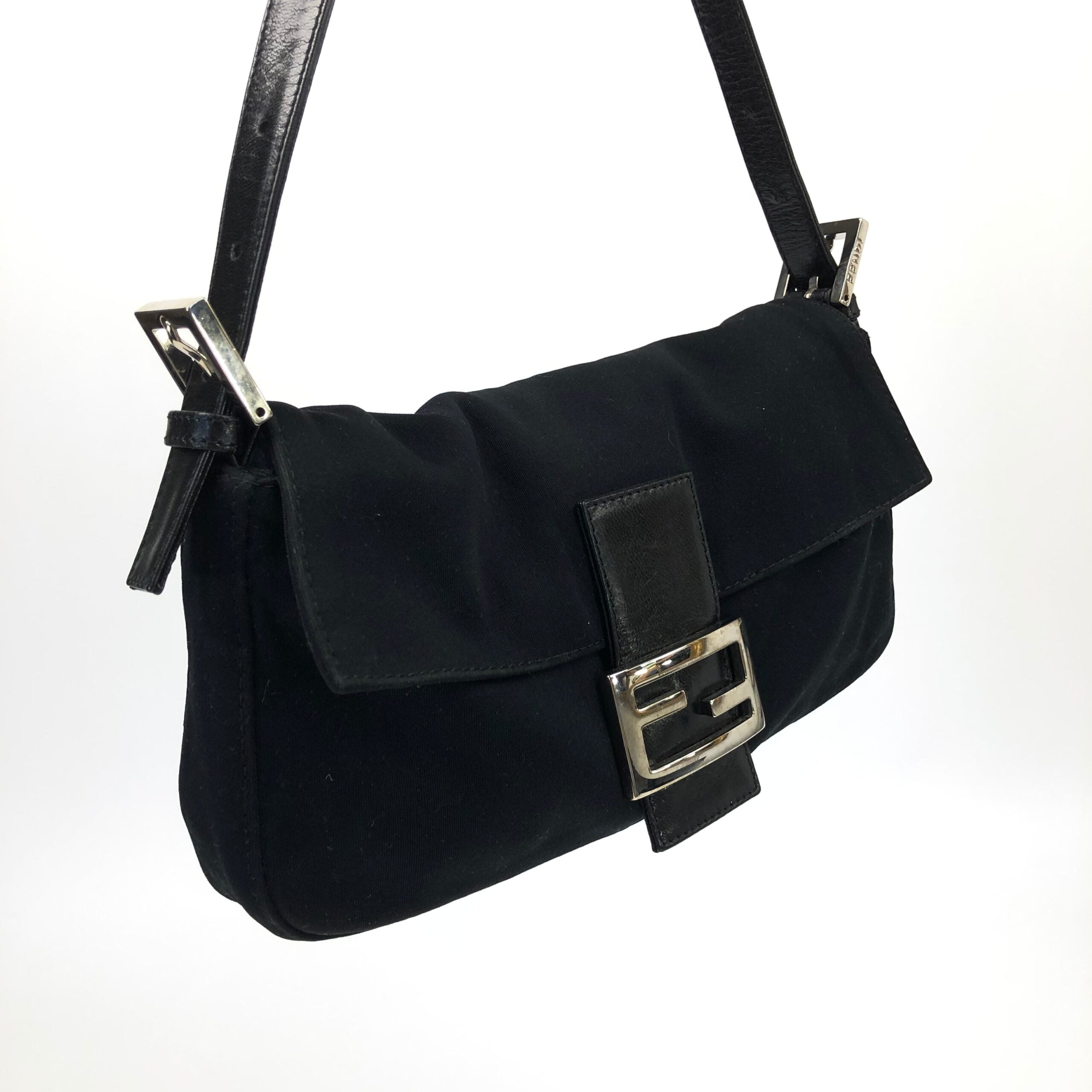 FENDI JERSEY BAGUETTE SHOULDER BAG IN BLACK