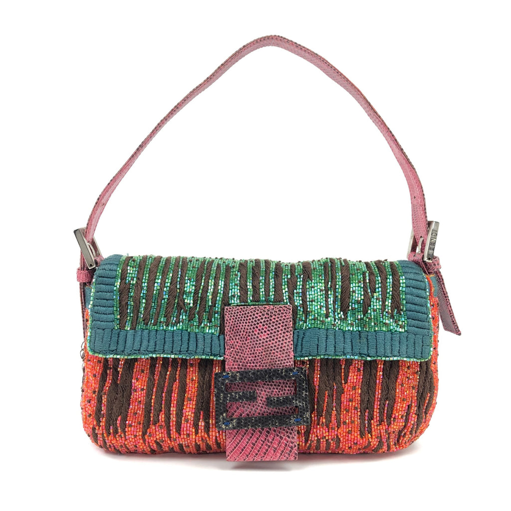 FENDI BEADED BAGUETTE WITH EXOTIC LIZARD TRIM