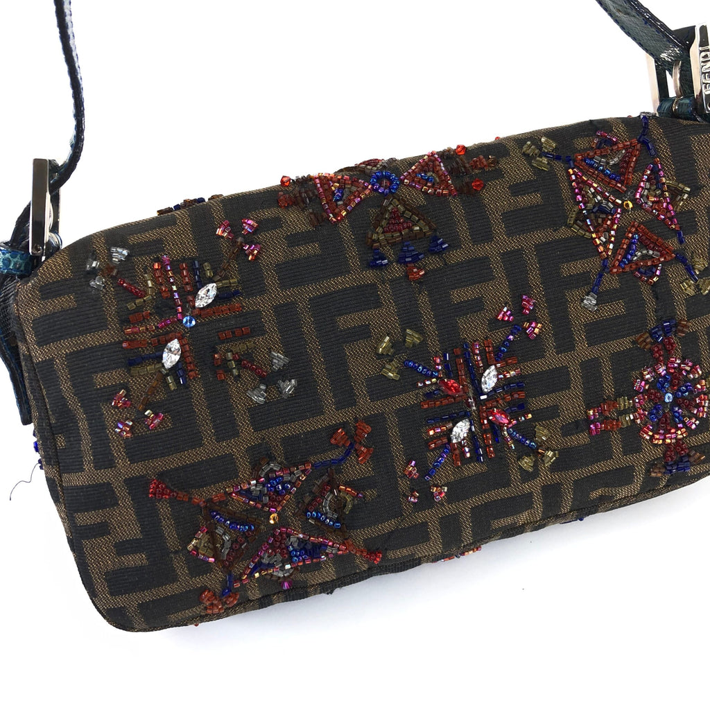 FENDI ZUCCA BEADED BAGUETTE BAG