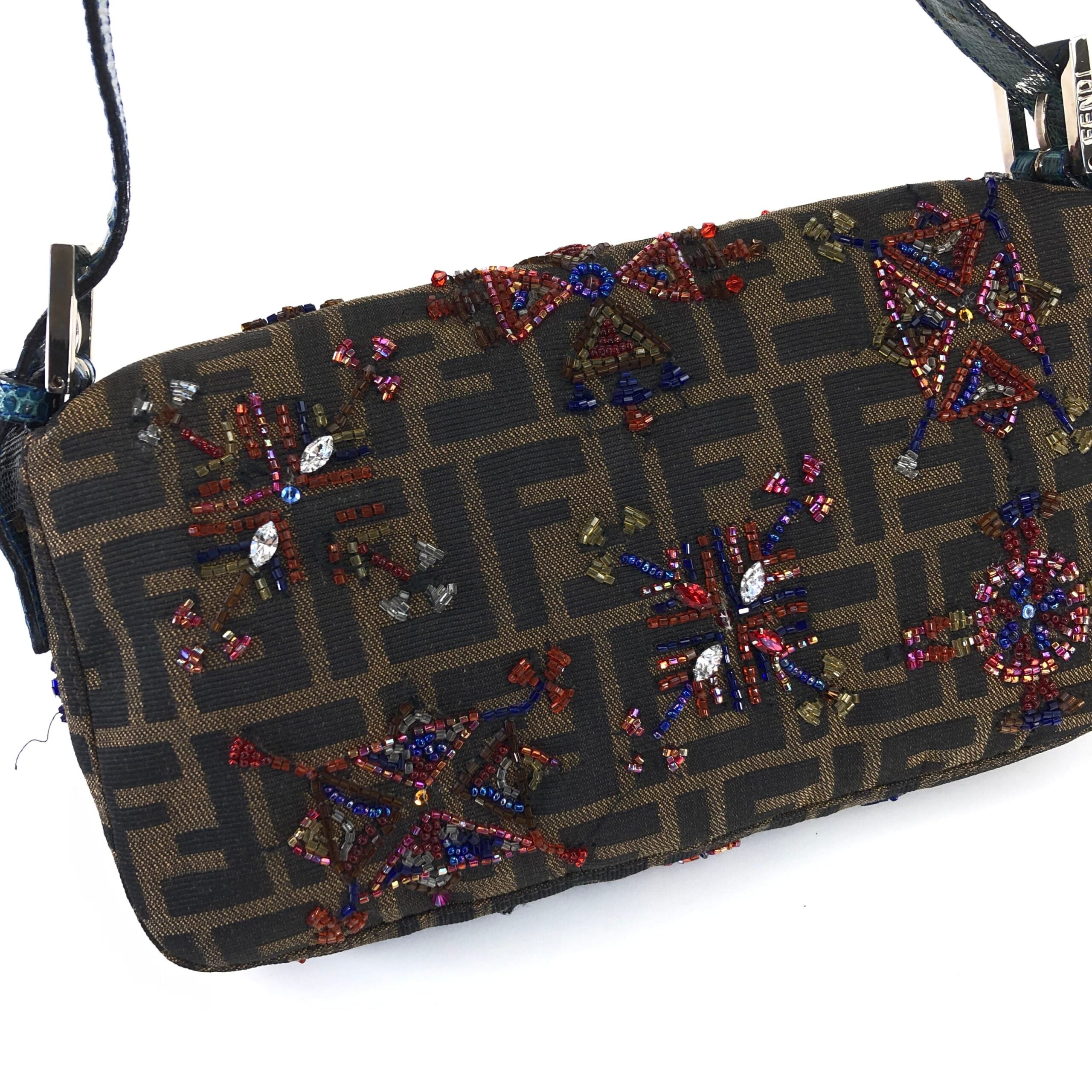 FENDI ZUCCA BEADED BAGUETTE BAG