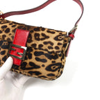 FENDI LEOPARD PONY HAIR BAGUETTE SHOULDER BAG