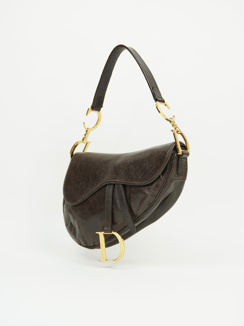 CHRISTIAN DIOR BROWN LEATHER SADDLE BAG