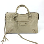 BALENCIAGA CROCODILE EMBOSSED LEATHER CITY BAG