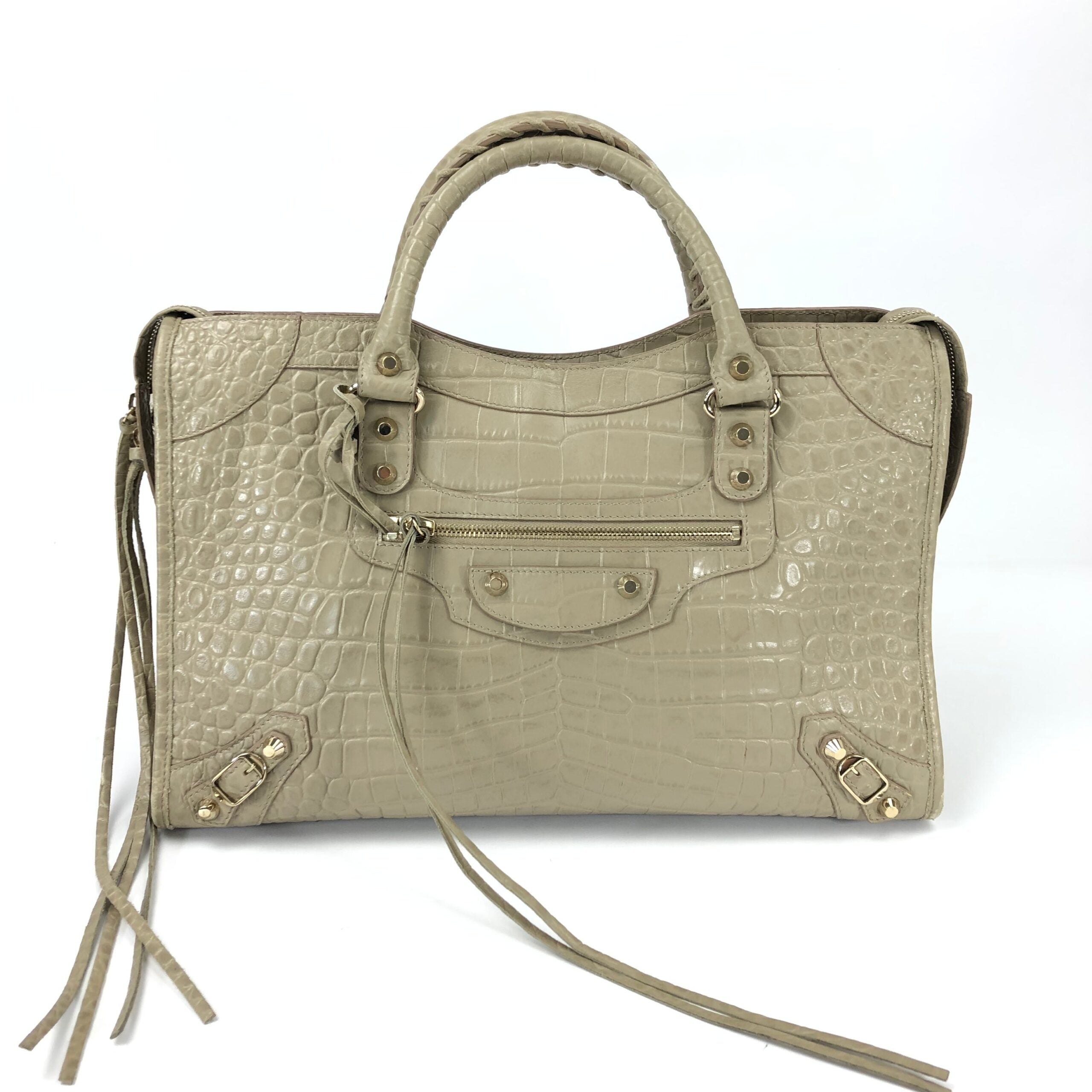 BALENCIAGA CROCODILE EMBOSSED LEATHER CITY BAG