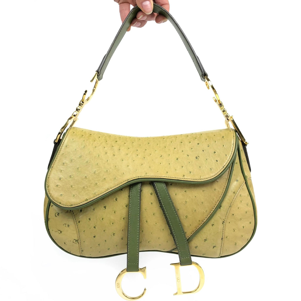 CHRISTIAN DIOR OSTRICH LEATHER DOUBLE SADDLE BAG