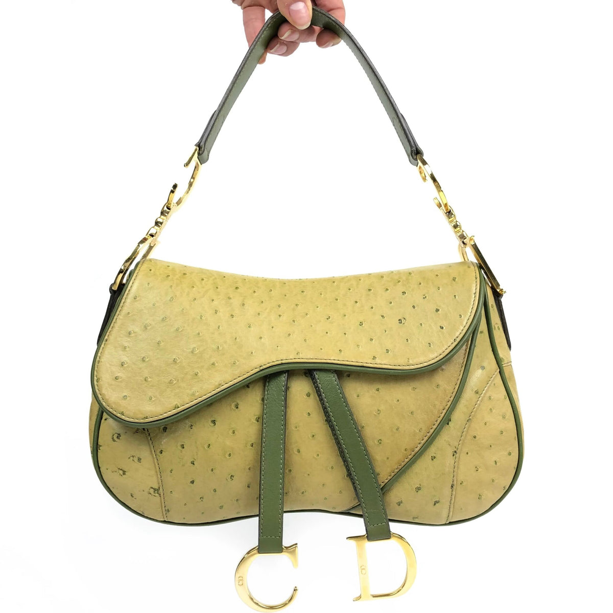 CHRISTIAN DIOR OSTRICH LEATHER DOUBLE SADDLE BAG