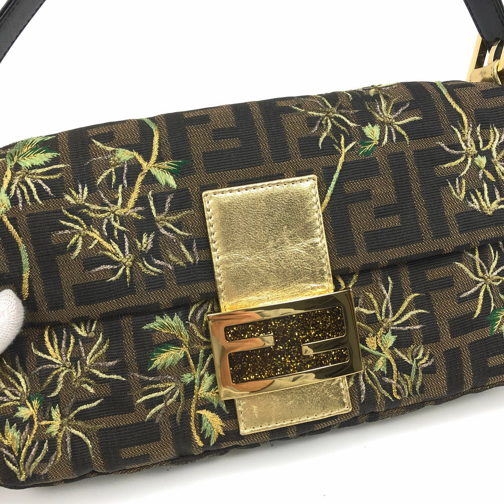 FENDI ZUCCA FLORAL BAGUETTE BAG