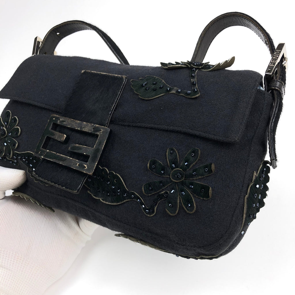 FENDI BAGUETTE WITH CALF HAIR AND BEADED DETAILING