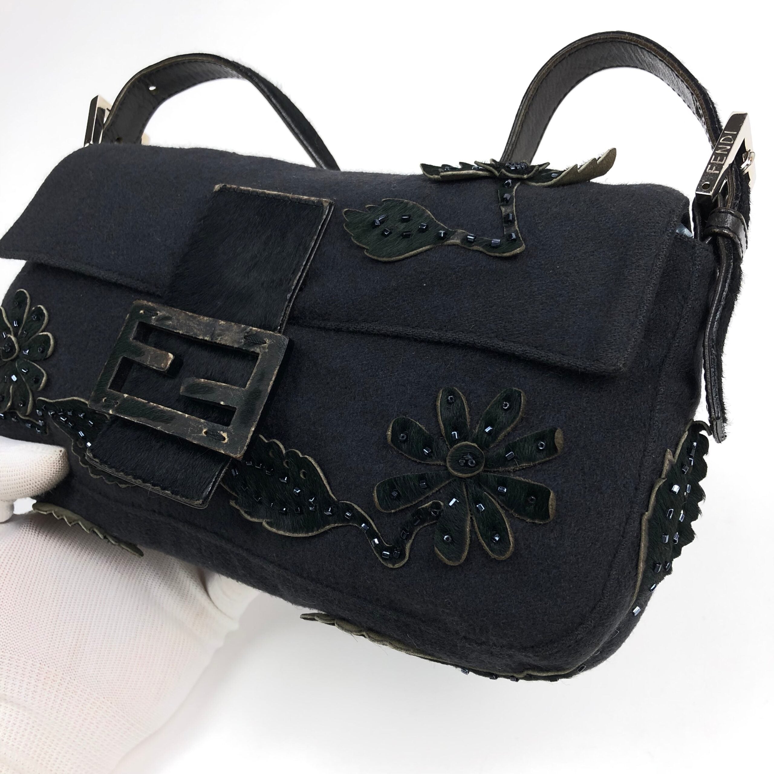 FENDI BAGUETTE WITH CALF HAIR AND BEADED DETAILING