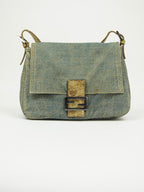 FENDI MAMA DENIM BAGUETTE WITH LIZARD TRIM