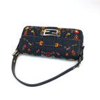FENDI DENIM FLORAL BEADED BAGUETTE BAG