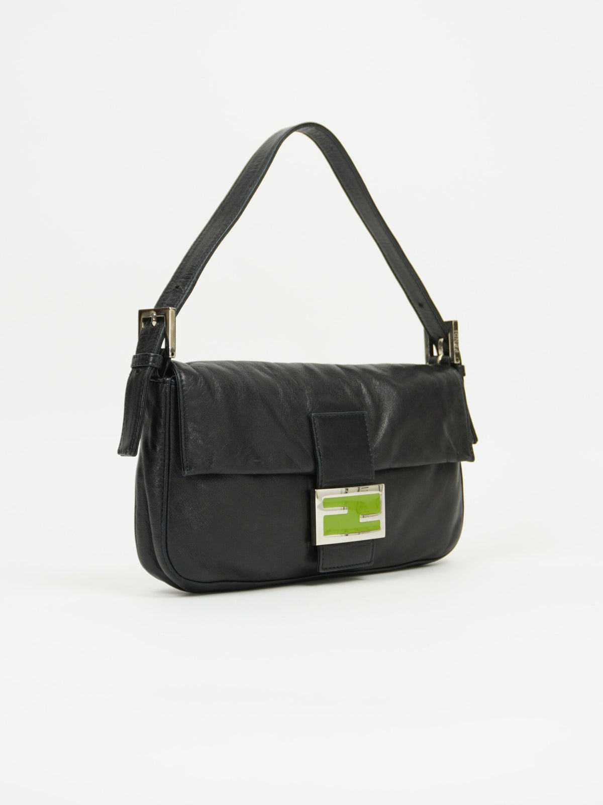 FENDI LEATHER BAGUETTE WITH GREEN BUCKLE