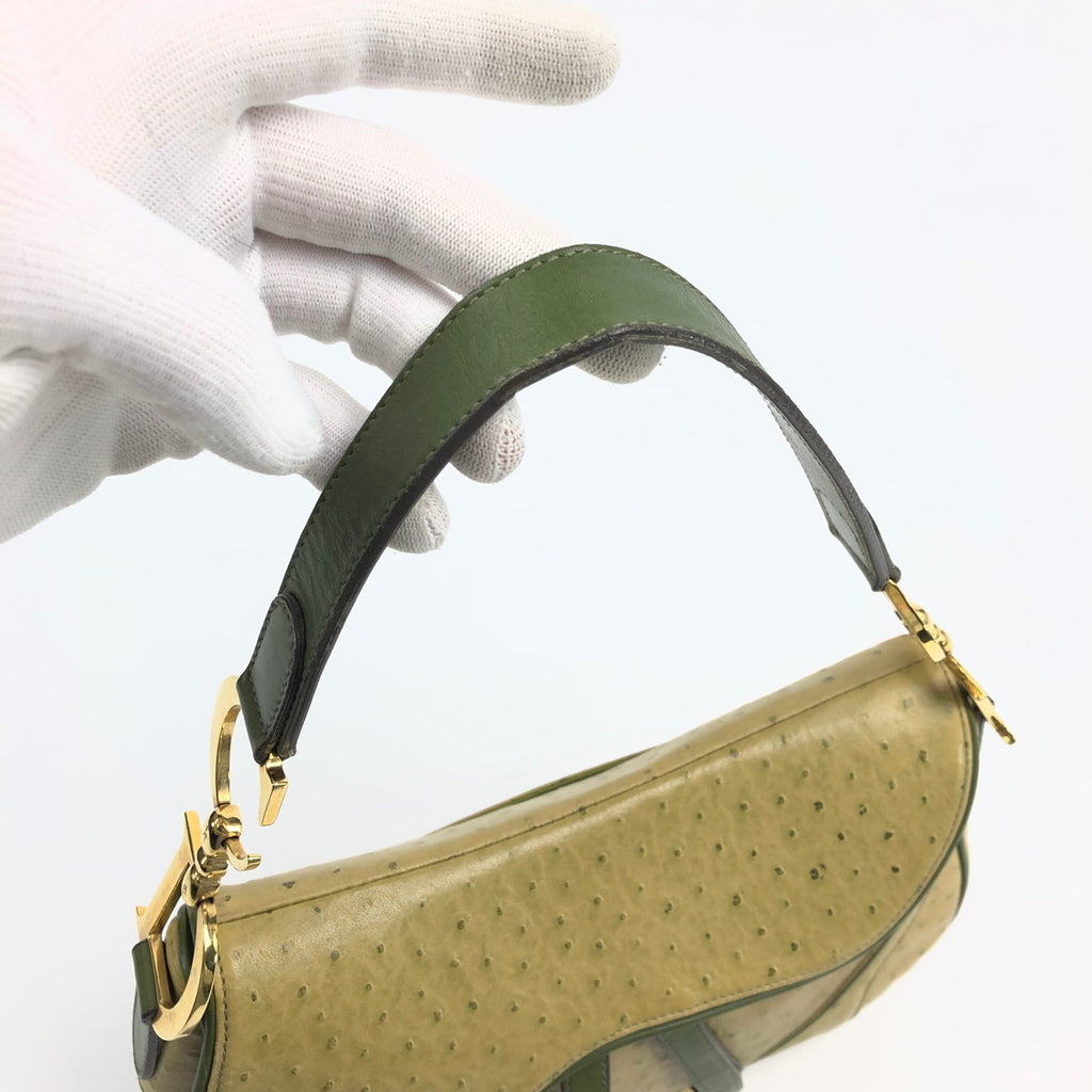 CHRISTIAN DIOR OSTRICH LEATHER DOUBLE SADDLE BAG