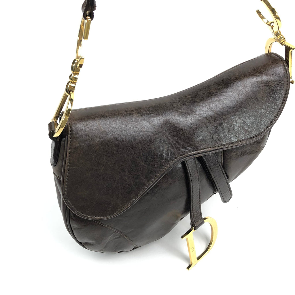 CHRISTIAN DIOR BROWN LEATHER SADDLE BAG