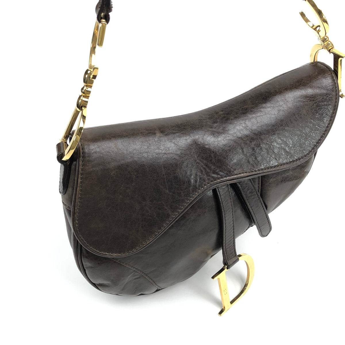 CHRISTIAN DIOR BROWN LEATHER SADDLE BAG