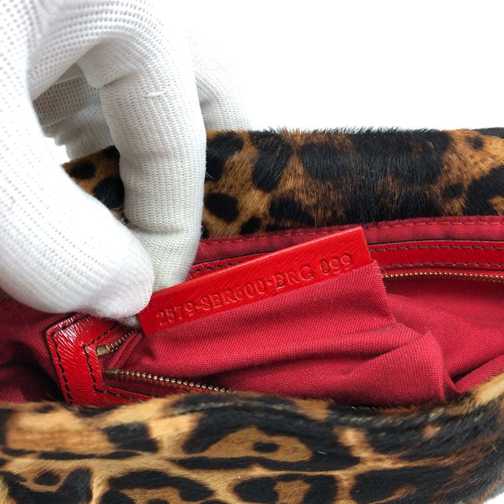 FENDI LEOPARD PONY HAIR BAGUETTE SHOULDER BAG