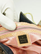 FENDI DENIM BEADED BAGUETTE WITH LIZARD TRIM