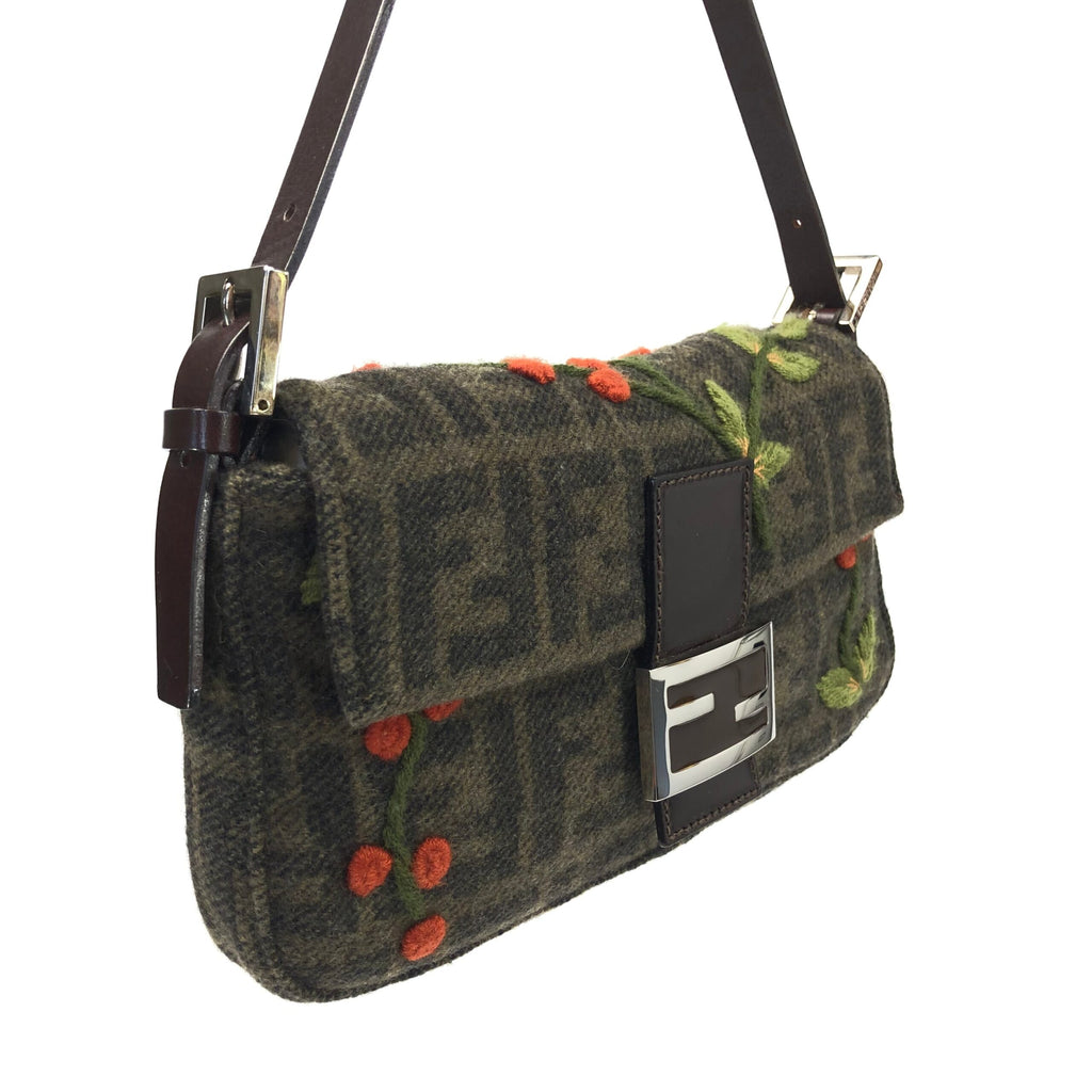FENDI ZUCCA CASHMERE WOOL BAGUETTE SHOULDER BAG