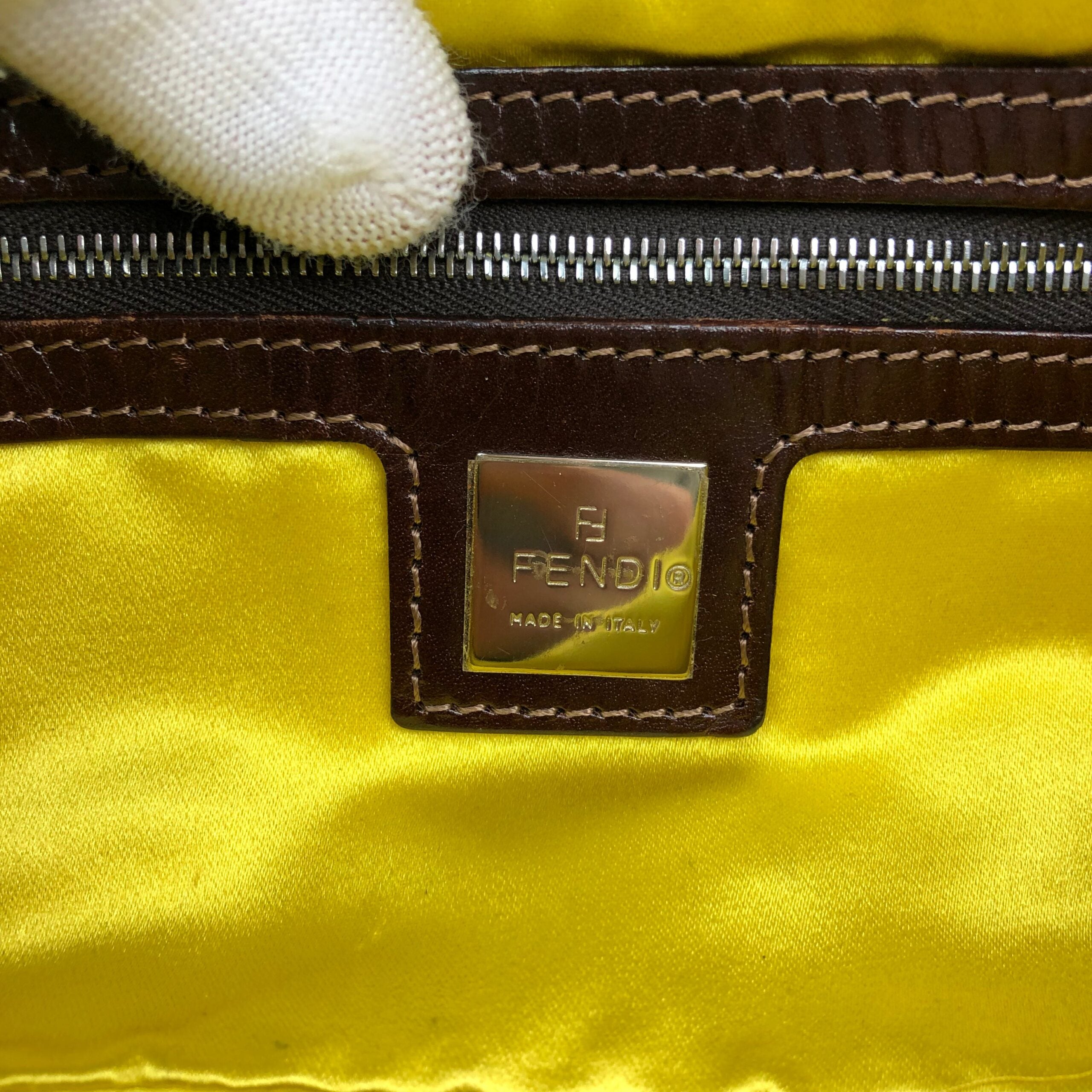 FENDI DENIM FLORAL BEADED BAGUETTE BAG