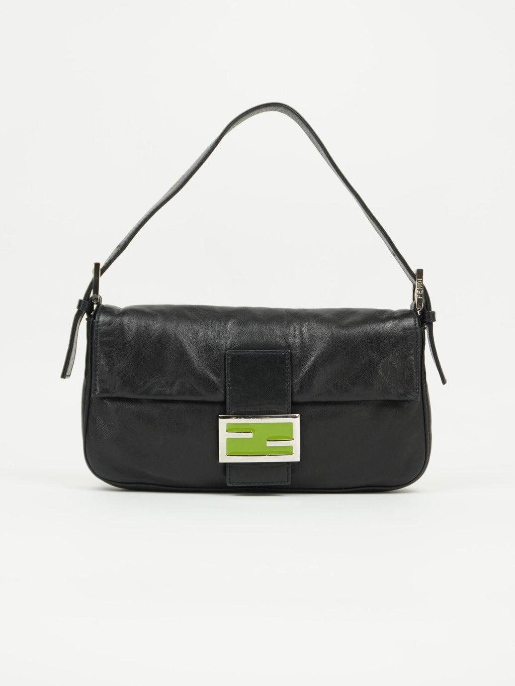 FENDI LEATHER BAGUETTE WITH GREEN BUCKLE