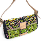 FENDI BEADED DENIM BAGUETTE WITH SNAKESKIN DETAILING