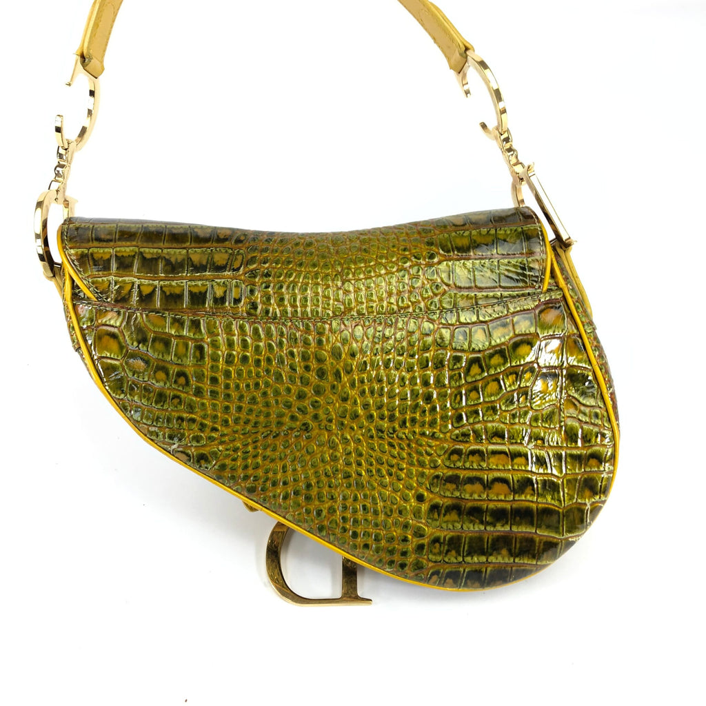 CHRISTIAN DIOR CROCODILE EMBOSSED LEATHER SADDLE BAG