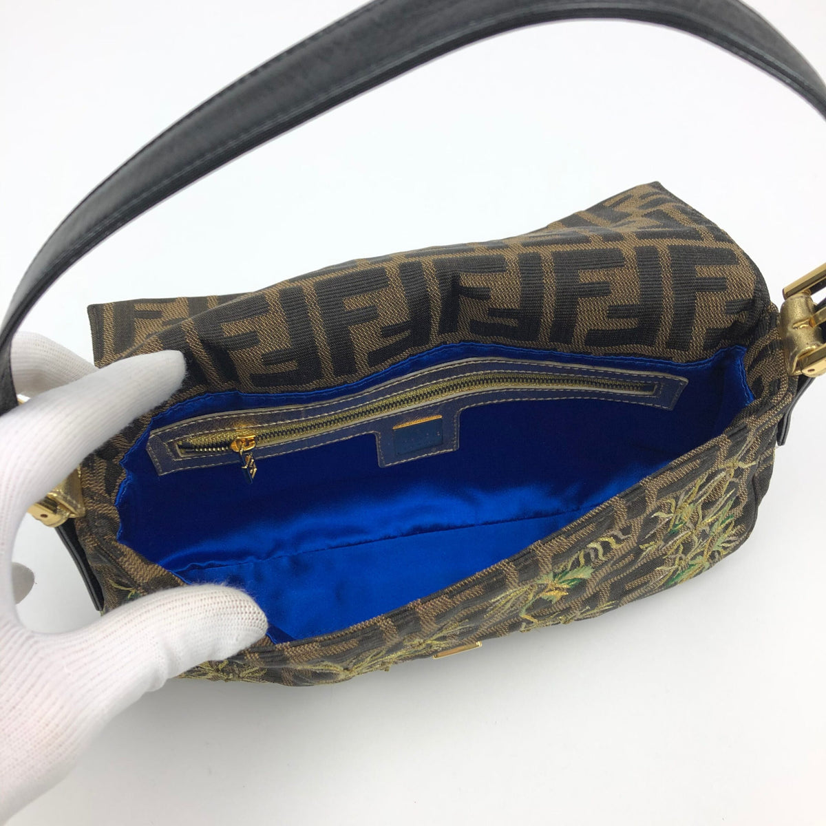 FENDI ZUCCA FLORAL BAGUETTE BAG