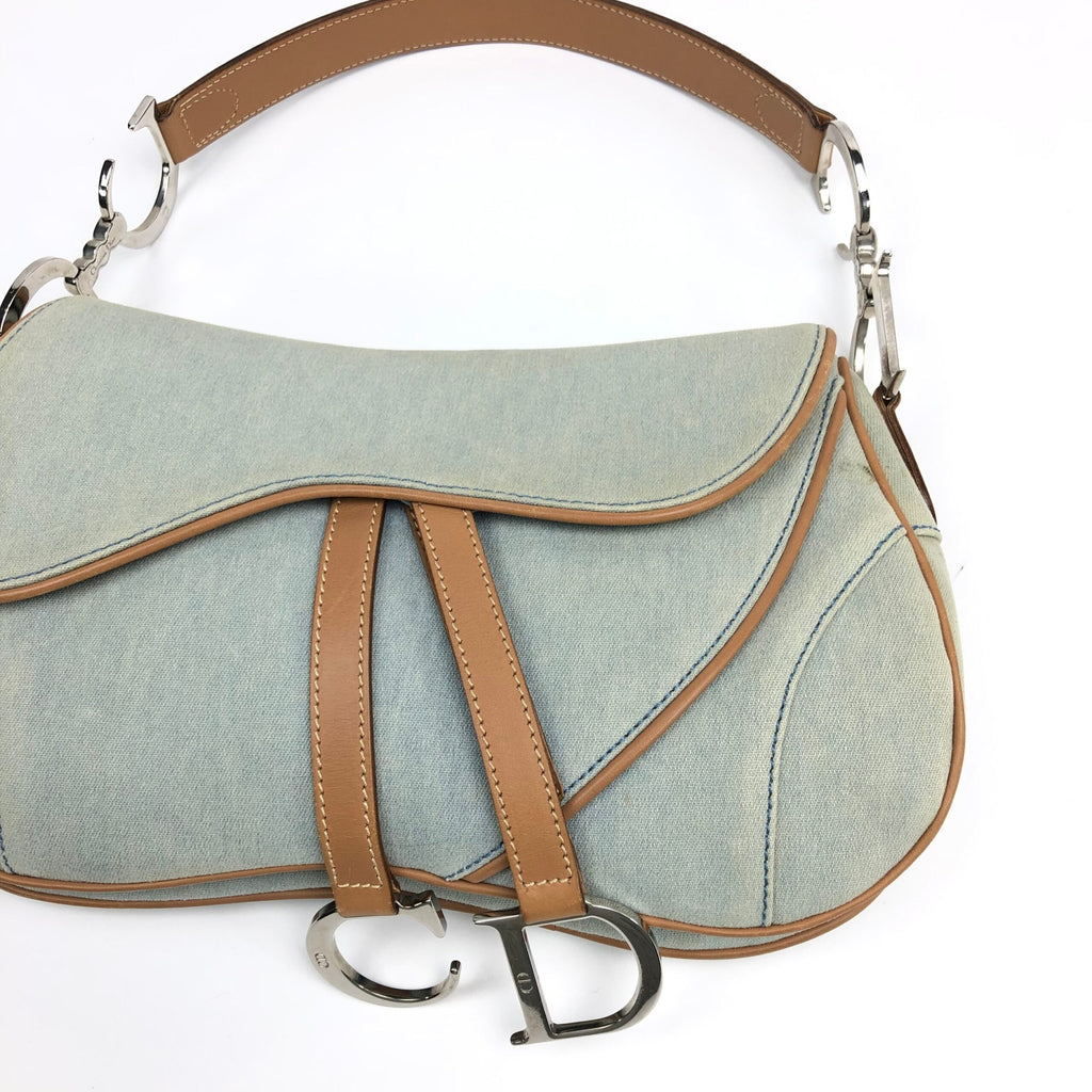 CHRISTIAN DIOR DENIM DOUBLE SADDLE BAG