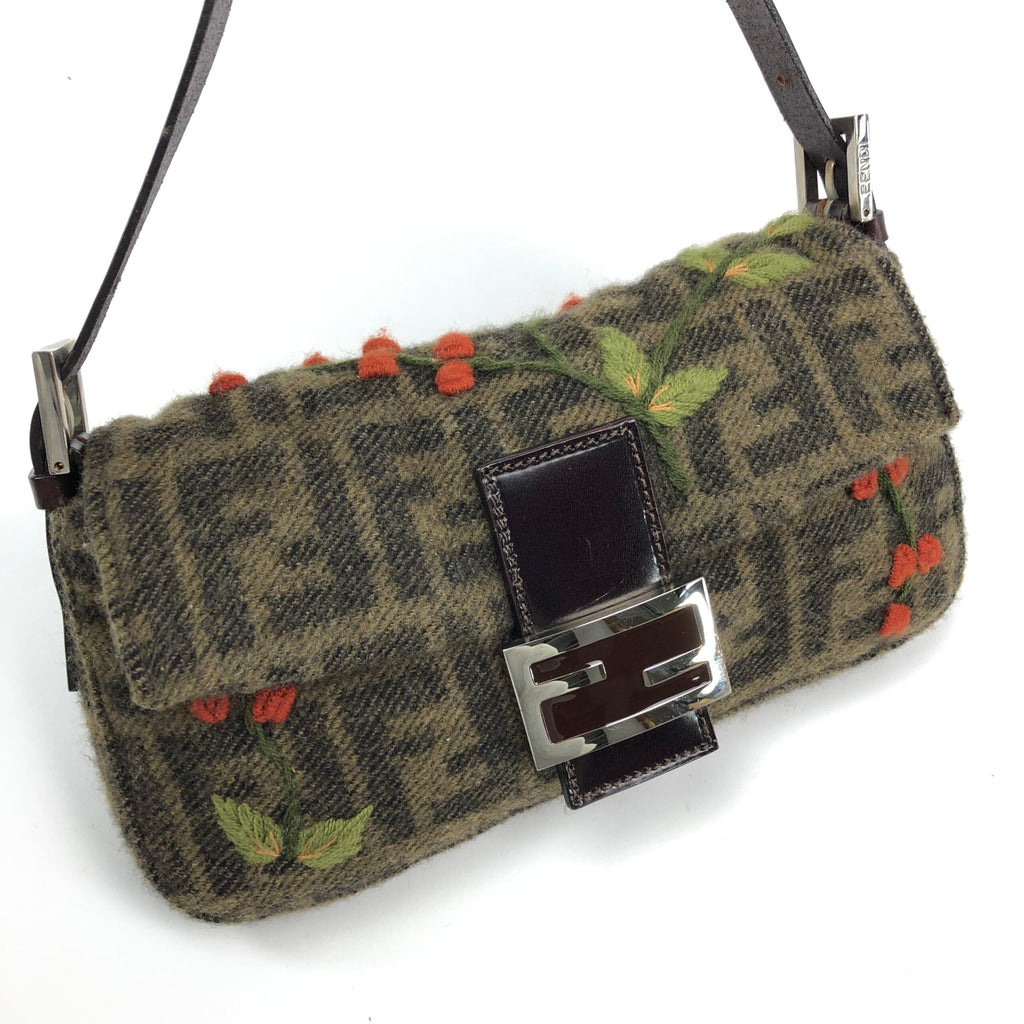 FENDI ZUCCA CASHMERE WOOL BAGUETTE SHOULDER BAG