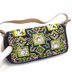 FENDI BEADED DENIM BAGUETTE WITH SNAKESKIN DETAILING