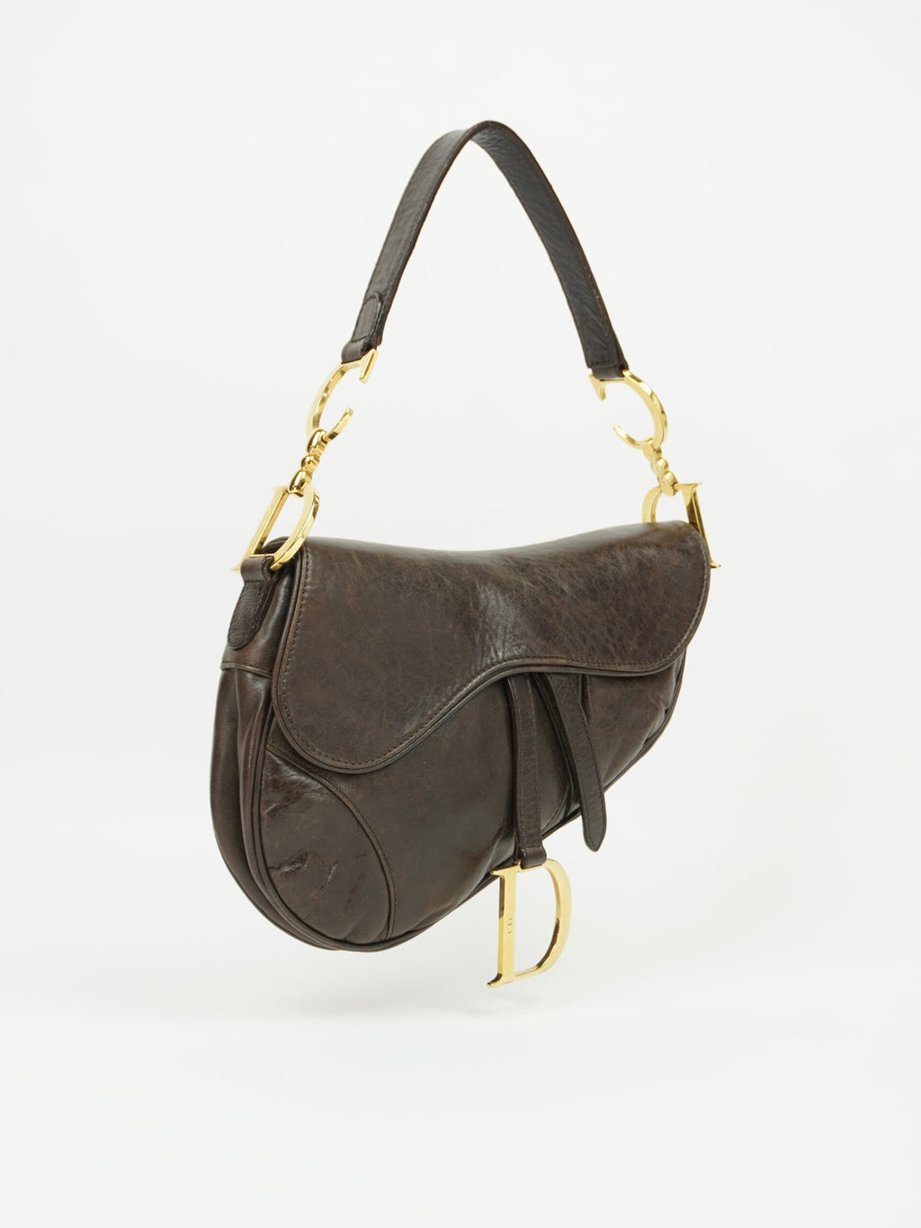 CHRISTIAN DIOR BROWN LEATHER SADDLE BAG