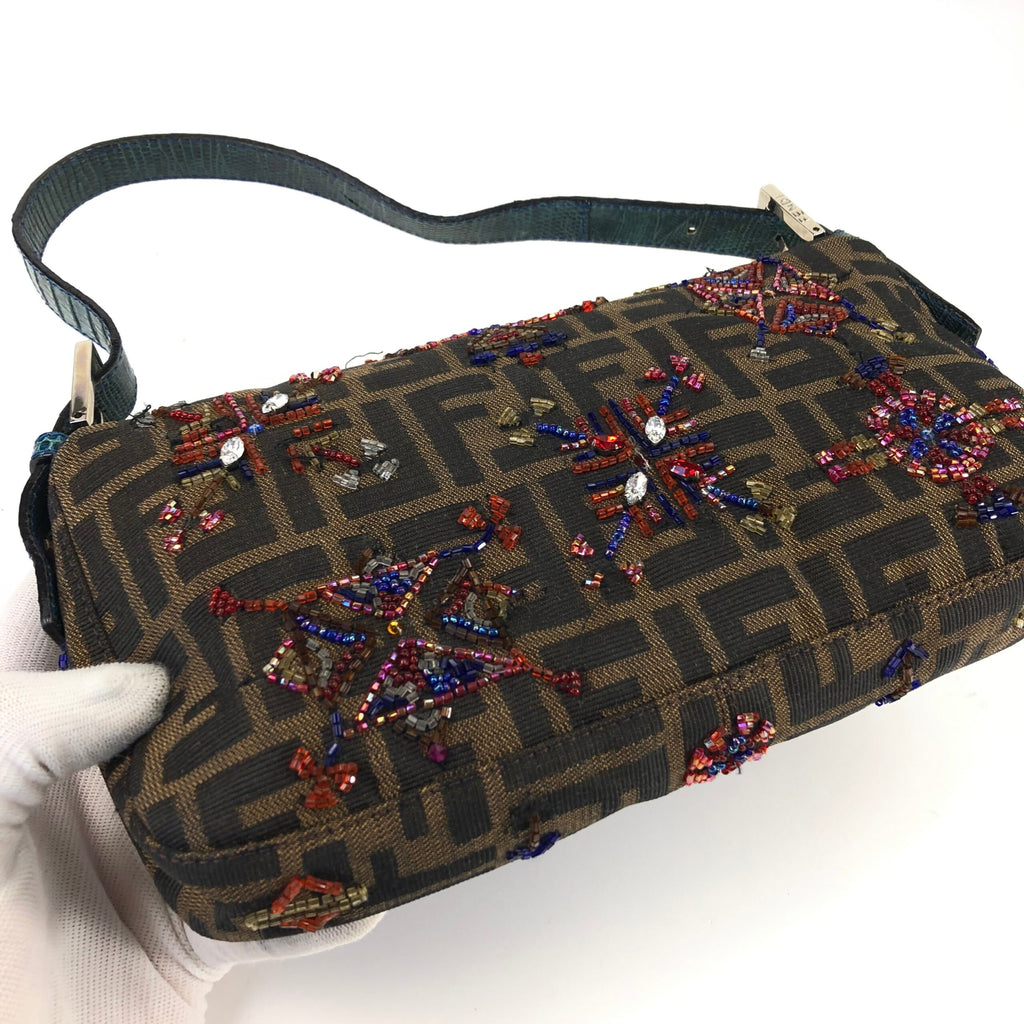 FENDI ZUCCA BEADED BAGUETTE BAG