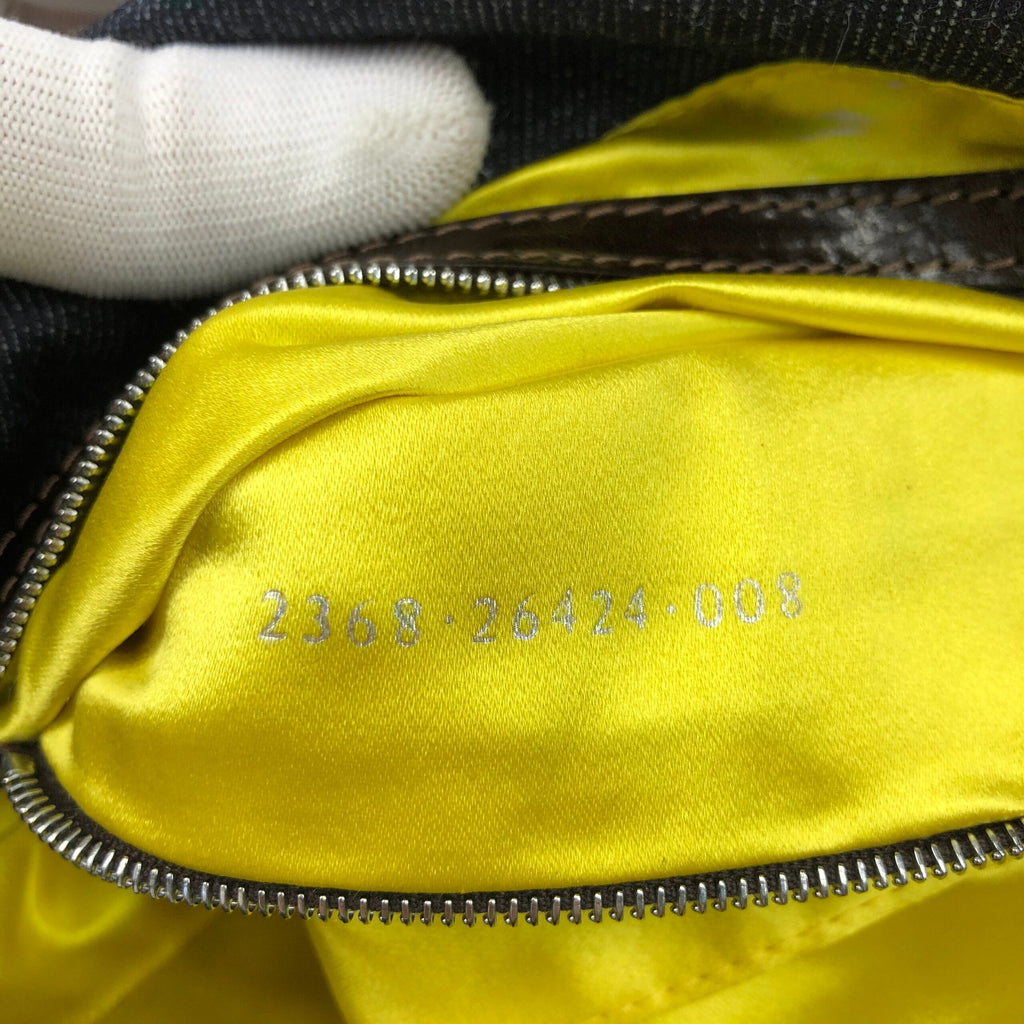 FENDI DENIM FLORAL BEADED BAGUETTE BAG