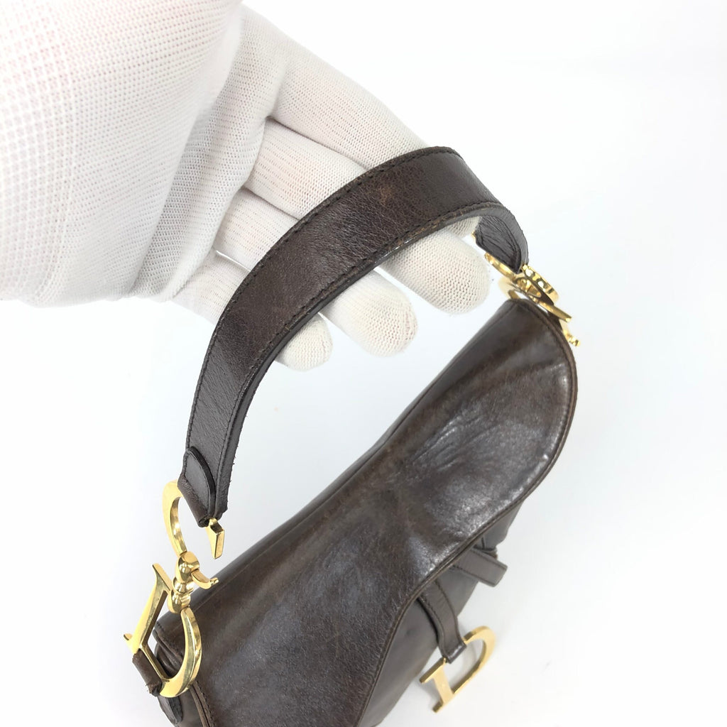 CHRISTIAN DIOR BROWN LEATHER SADDLE BAG
