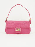 FENDI PINK LEATHER LOGO BAGUETTE
