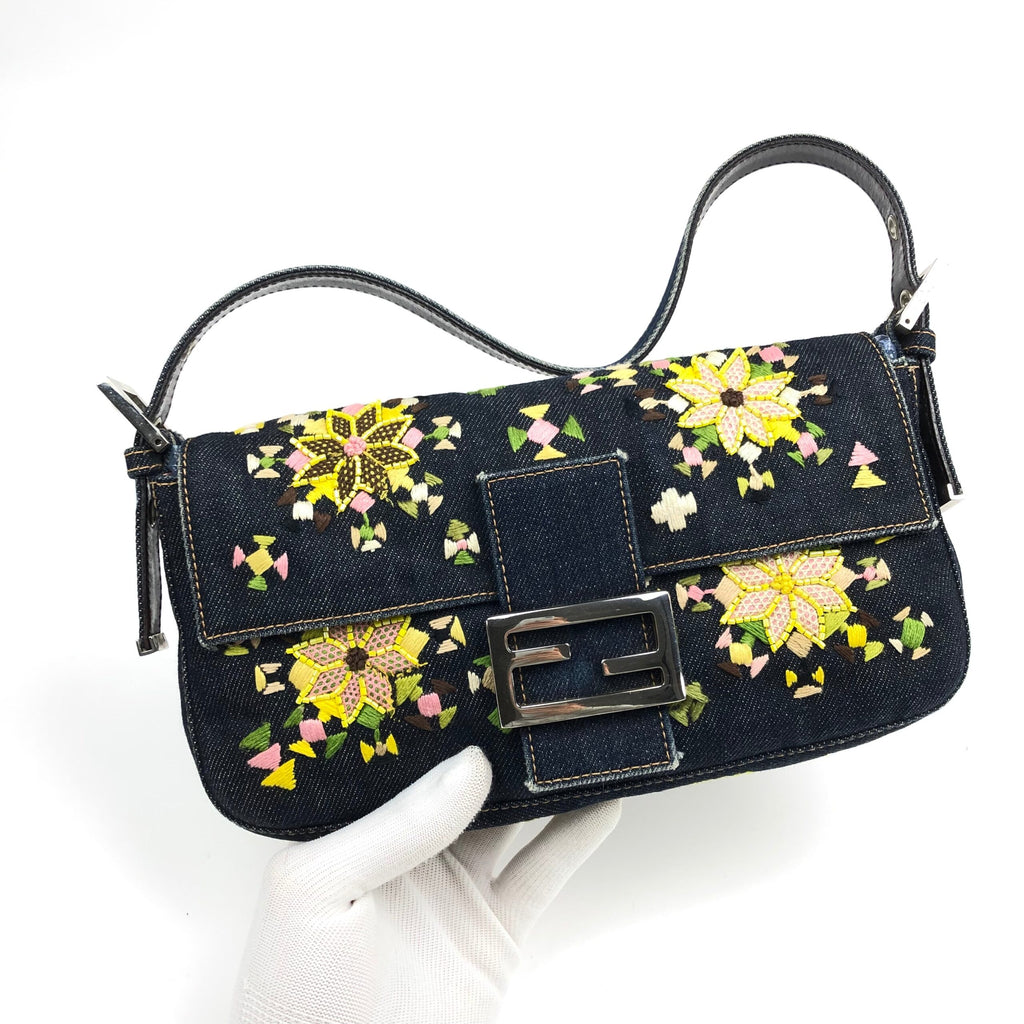 FENDI BEADED DENIM BAGUETTE